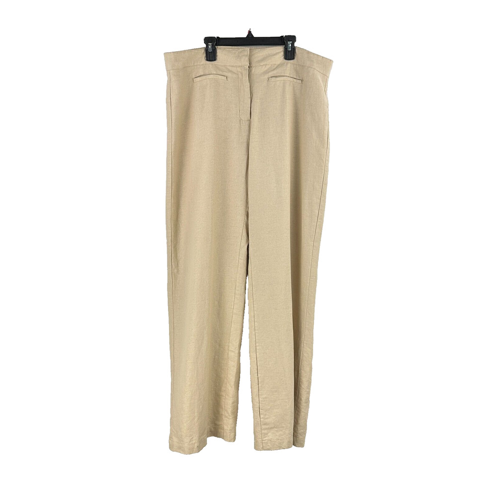 Chadwicks Pants Womens Size 16 Cream Lined Wide Leg Linen Blend Trousers‎